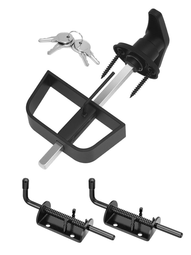 Quality Life Shed Door T-Handle Lock Latch Kit 5-1/2"" Stem 4 Keys, 6in Spring Loaded Gate Pin Bolt Latch, Shed Barn Coop Storage Door T-Lock Set - 1 Lock+2 Latch - Image 1